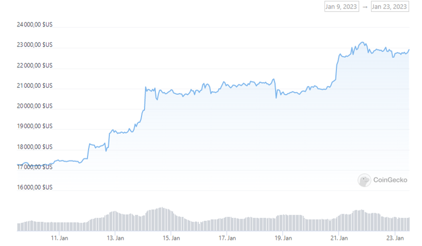 Graph du BTC-USD (sur 14 jours)