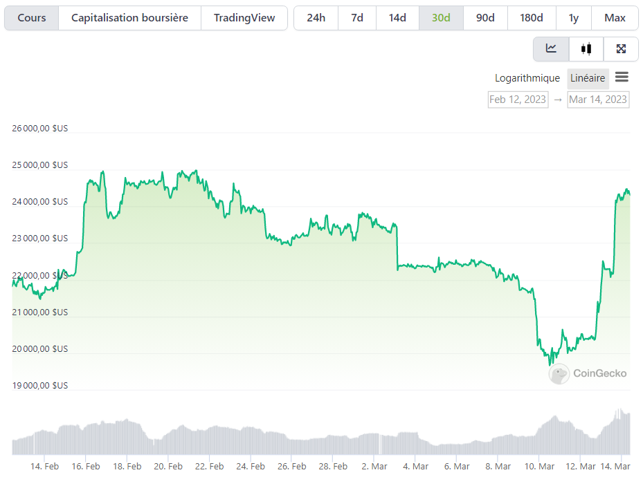 Graphique du cours du Bitcoin sur 1 mois