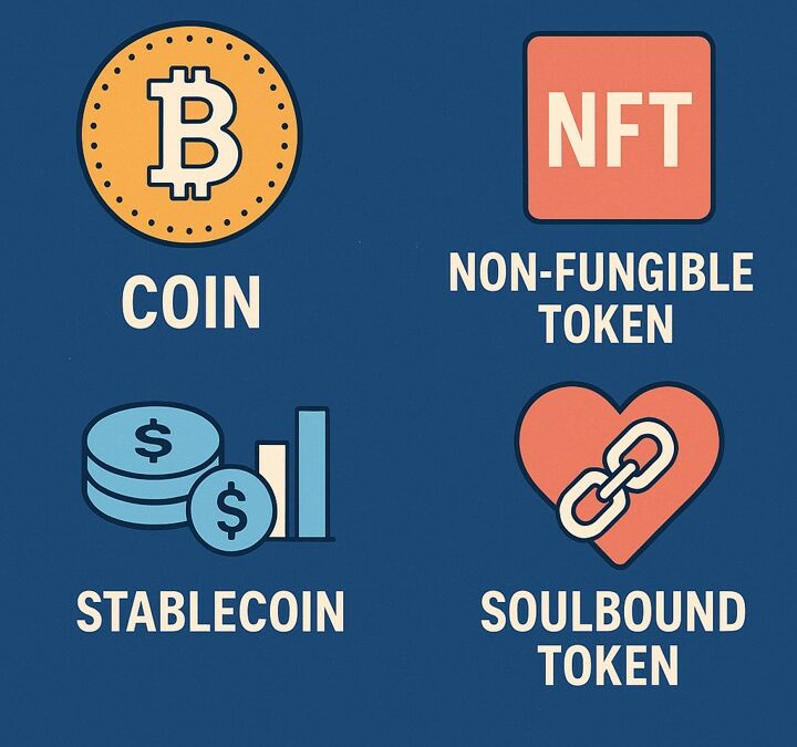 Guide complet des actifs numériques : Coin, Token, Stablecoin, Asset Backed Token, Soulbound Token et Non Fungible Token